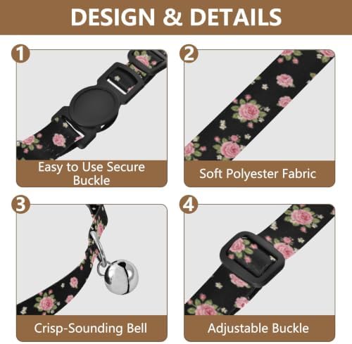 Vintage Roses Green Leaf Collar for Puppy, 2 Pack Cat Collar with Bell