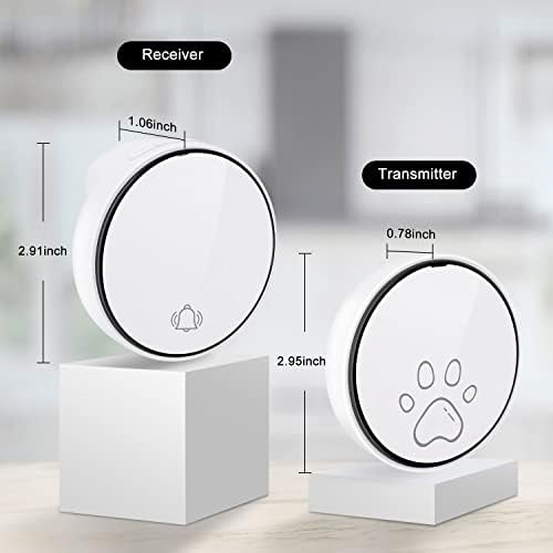 Comsmart Smart Wireless Dog Door Bell, Doggie Doorbell for Pet Potty Training Communication Go Outside Press Button with 38 Melodies 4 Volume Levels LED Flash (1 Receiver & 2 Transmitter), White
