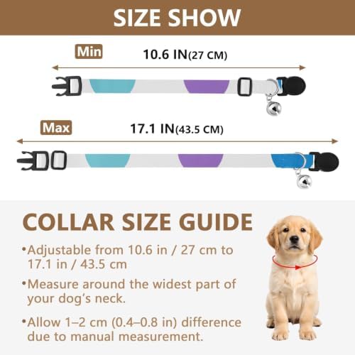 Rainbow Polka Dots Soft Polyester Pet Collar, 2 Pack Dog Bell Collar