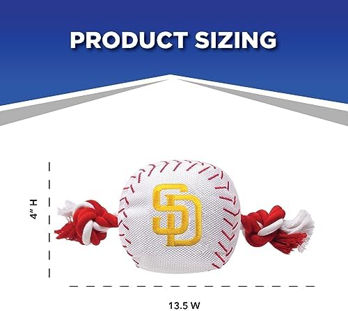 Pets First MLB San Diego Padres Baseball Rope Toy for Dogs & Cats. Tough Nylon, Sporty Baseball Design, Heavy-Duty Ropes with Inner Squeaker