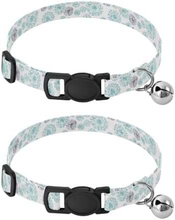 2 Pack Cats Collar Mandala Floral Dots Aqua Kitten Collar with Bell, Adjustable 10.6 to 17.1 Inches