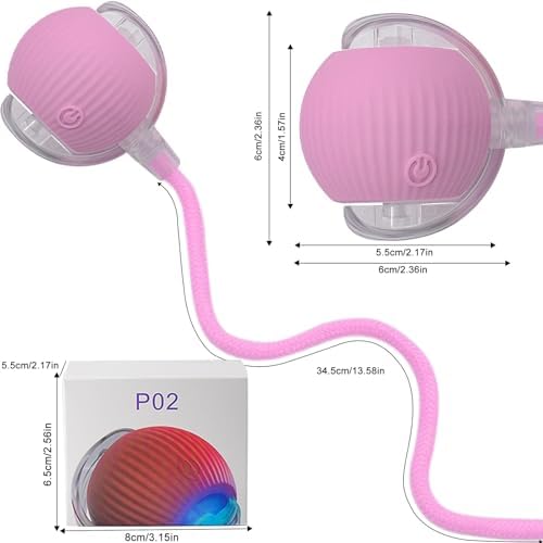 Interactive Cat Dog Toy Ball with LED Light, Automatic Rolling(Pink)