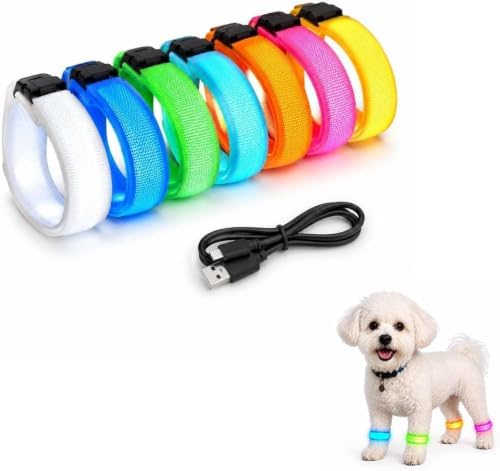 USB Rechargeable LED Pet Leg Bands 8.3×1 Inch, Adjustable 4cm | 3 Light Modes | Halloween Night Dog Walking Safety Glow Straps for Dogs, Cats & Adults 18+ (2-Pack)，Blue