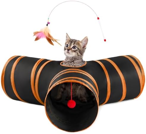 Love's cabin Cat Tunnel for Indoor Cats, 3-Way Collapsible Play Tunnel