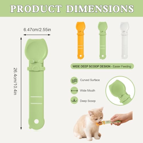 AZY 3PCS Cat Treat Dispenser Spoon Set for Wet Food – Mess-Free Cat Treat Spoon Squeeze Feeder for Lickable Treats, Long Handle Cat Food Spoon for Cats & Small Pets