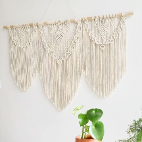 guzhiou Large Macrame Wall Hanging, Boho Woven Tapestry Decor Art, 43"x32" | Handmade bohemian woven tapestry for bedroom, living room, apartment. Perfect Boho style wall decor art for weddings, parties