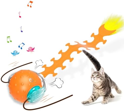 Waaiio Interactive Cat Toy with Centipede Tail,Fast Rolling Ball, Rechargeable Toys for Bored Indoor Adult Cats, Touch Activated/Rechargeable/Bird Chirping Squeaky