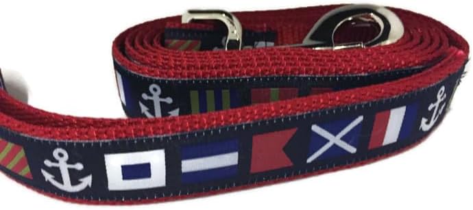 6ft Nautical Dog Leash – Signal Flag Design with Red Nylon Backing – Handmade Maritime Leash