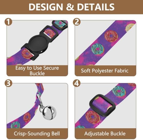 Colorful Cartoon Donuts Small Dog Collar with Bell 2 Pack Kitten Collar Adjustable Length 10.6" to 17.1"