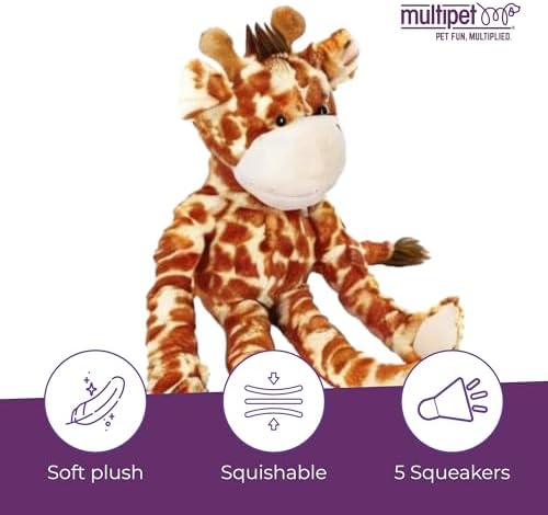 Multipet Swingin Safari Giraffe Dog Plush Toy - Squeaky Toys for All Dogs - Extra Soft Plush - for Cuddling & Playing - Cute Dog Pet Toy (19", 5 Squeakers)