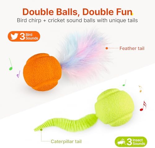 Potaroma Touch Activated Chirping Cat Toys Balls with Feather