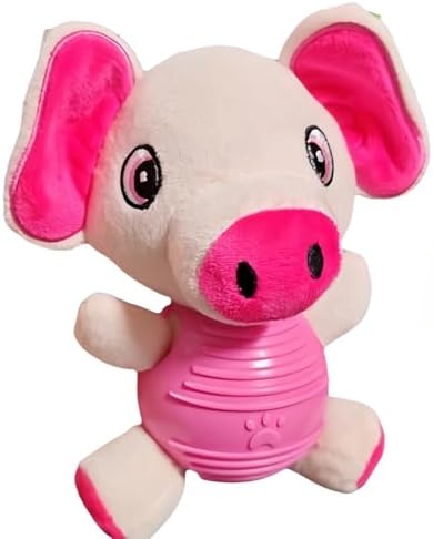Pink Pig Plush Chew Toy for Dogs, Soft Plush Dog Toy with Durable Ball for Small, Medium, Large Dogs.