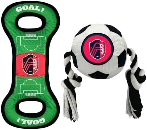 Pets First MLS St Louis SC Soccer Field Tug Toy & Soccer Ball Rope Toy Set for Dogs - Officially Licensed Interactive Squeaky Rope Fetch & Chew Toys with Team Logo