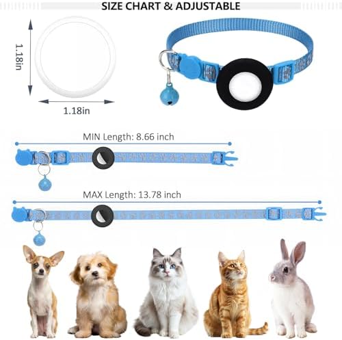 GPS Tracker for Cats, Mini GPS Pet Tracker with Collar, IPX8 Waterproof Cat Trackers Collar,No Monthly Fee,Work with Apple Find My(iOS Only),Smart Trackers for Pets-Blue-2