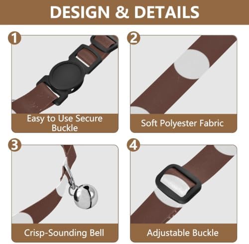 White Brown Retro Polka Dot Metal Bell Included Kitten Collars 2 Pack Adjustable Pet Collar