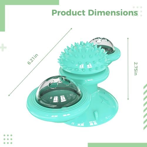 Blue Light-Up Cat Spinner Windmill, Interactive Cat Toy with Suction Cup, Includes Catnip, for Self Grooming and Dental Care, 6.2 X 2.9 X 2.7 in