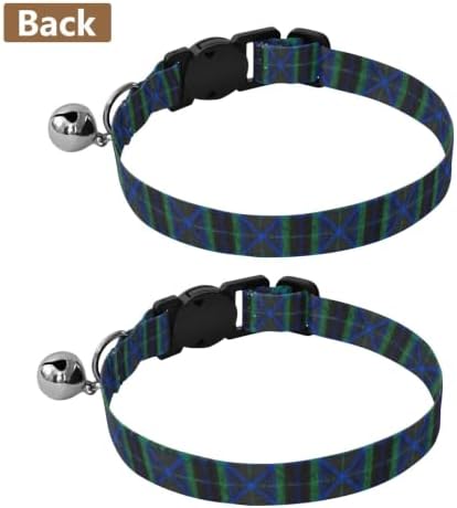 Tartan Plaid Lines Navy Metal Bell Included Puppy Collar 2 Pack Cat Neck Collar
