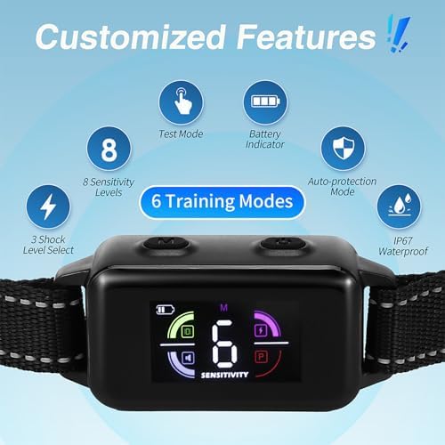 Smart Dog Bark Collar for Small, Medium & Large Dogs, Anti-Barking Training Collar with Adjustable Sensitivity, Beep & Vibration Modes, Humane & Waterproof, Rechargeable Bark Collar,