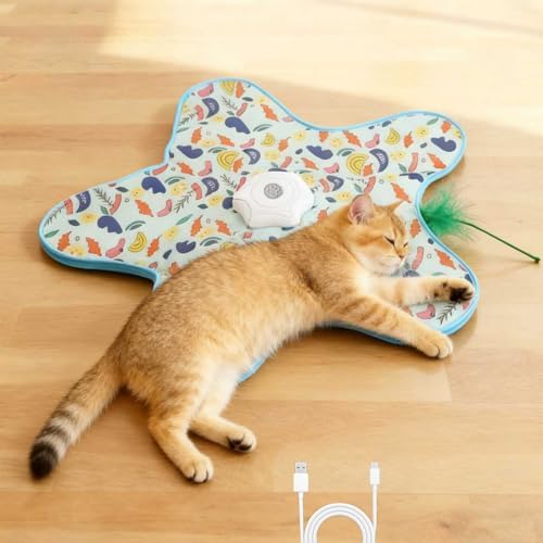 Rechargeable Automatic Cat Toy, 3-Mode Touch-Activated Interactive Toy with Random Motion, Concealed Feather & Squeaky Sound for Indoor Cats & Kittens (Yellow)
