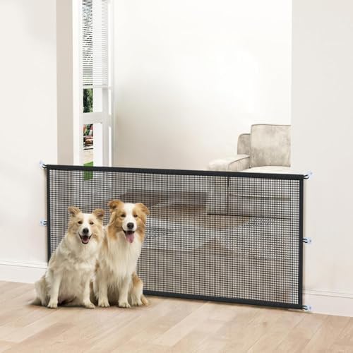 Dog Gate Indoor Pet Gates for Stairs: Dogs Screen Mesh Gate for The House Magic Gate for Kitchen Doorways Hallway Stairways Safety Porch Yard 30 inch Tall, 65 inch Wide