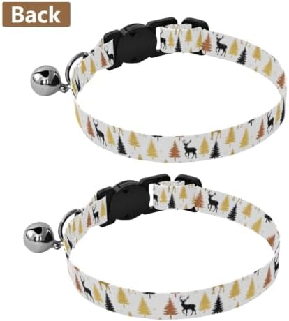 Reindeer Trees White Adjustable Pet Collar, 2 Pack Cat Collars with Bell