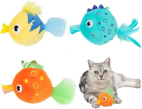 Best Pet Supplies Catify Interactive Cat Toy with Catnip - Fluffy Fish Set
