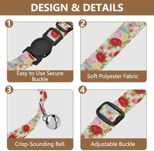 Vintage Roses Puppy Collar with Bell 2 Pack Pet Collars Adjustable Length 10.6" to 17.1"