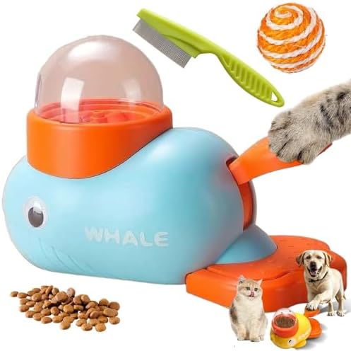 Duck Cat Treat Dispenser, Duck Pet Treat Dispenser, Yellow Ducks Cat Feeder Toy, 2-in-1 Interactive Dog Puzzle Toy & Slow Feeder for Small Medium Dogs and Cats, IQ Training (Blue)