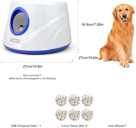 Automatic Dog Ball Launcher, 6 ETPU Balls, 20-45ft Distance