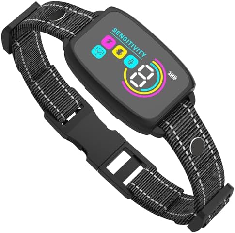 Smart Color Screen Rechargeable Dog Bark Collar, Waterproof Anti-Barking Training Collar for Large Medium Small Dogs with Beep, Vibration & Safe Shock (Black)