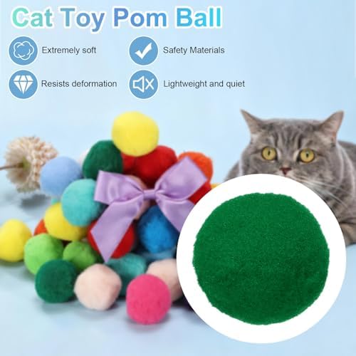 Cat Toy Pom Ball, Interactive Cat Ball Toys Fuzzy Pompoms (Plush, 1.2Inch, 30Pcs, Grass Green) for Kittens Pet Enrichment Training Play Indoor