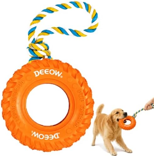 Dog Chew Tire Toy, Tether Natural Rubber Puppy Teething Toy-6.3'' Orange
