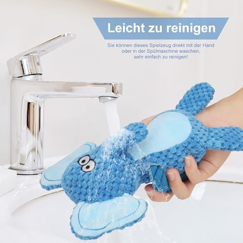 Dog Toys, Dog Squeaker Toys with Crinkle Paper (Blue Elephant)