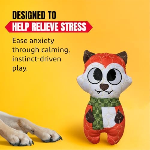 Bite Force -Durable & Strong Dog Toy Fox with Squeaker, Kevlar-Reinforced for Aggressive Chewers for Small Medium Large Dogs - Orange.