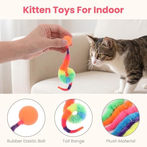 LLOUSSAK 7Pcs Colorful Bouncy Balls for Cats Cat Worm Toy Bouncy Cat Toys
