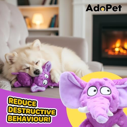 Purple Elephant Squeaky Pet Toy – 11.6 Inch Plush Dog Toy with Squeaker and Crinkle Paper, Soft Fabric, Interactive Chew Toy for Small and Medium Dogs