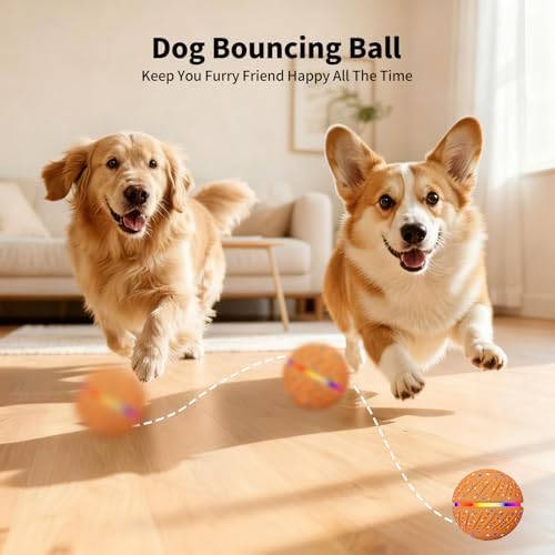 Interactive Automatic Dog Ball, Self-Moving Rolling Toy for Dogs, Chew Resistant E-TPU Material, IPX7 Waterproof, USB-C Rechargeable, Smart Vibration Sensor, Indoor & Outdoor (Orange)