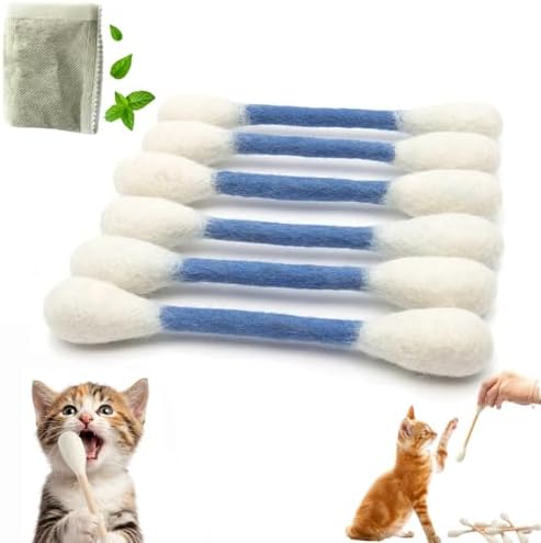 6 Pack Giant Cotton Swab Catnip Toys,Giant Qtip Cat Toy,Felt Interactive Kicker Chew Toys for Kittens & Indoor Cats, Soft Teething Toy with Organic Catnip, Eases Boredom, Cat Lover Gift(Blue)