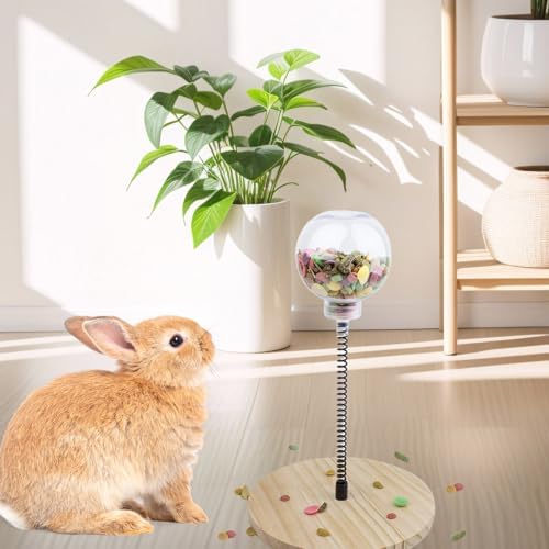 FlidRunest Rabbit Foraging Ball with Wooden Base, Interactive Slow Feed Treat Ball Release Puzzle Toy for Rabbit, Feeder Boredom Busting Fun Maintain Your Bunny Entertained