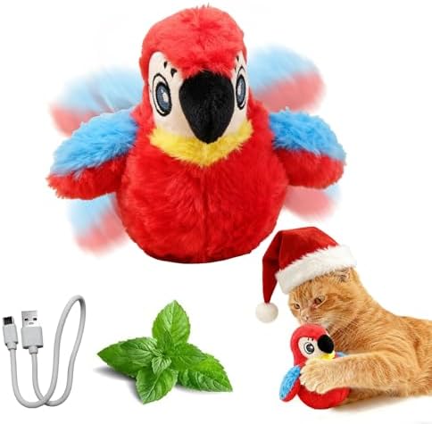 Puffluv Flapping Cat Toy,Interactive Parrot Flying Bird, Auto Chirping & Beating Wings 3 Modes, USB Charging with Catnip for Indoor Kittens Active Fun