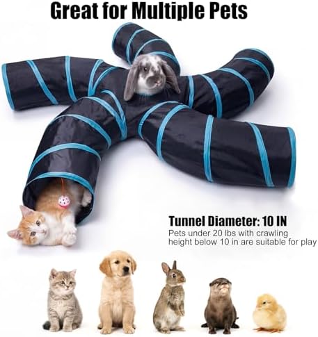 Bemodst Cat Tunnel for Indoor Cats, 5 Way Cat Tubes and Tunnels Collapsible S-Shape Small Animal Tubes Kitty Tunnels Interactive Maze Cat Toy for Kitten Rabbit Ferret - 5 Way