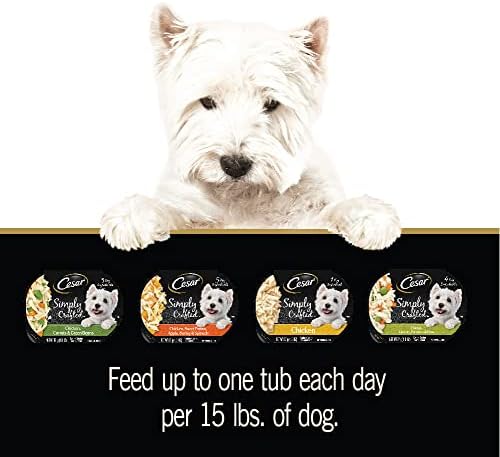 Cesar Simply Crafted Dog Food Toppers, Chicken Variety, 1.3 oz, 24 Count | Real chicken #1 ingredient, slow-cooked, no by-products or artificial flavors, mix with food or serve solo, single-serve tubs