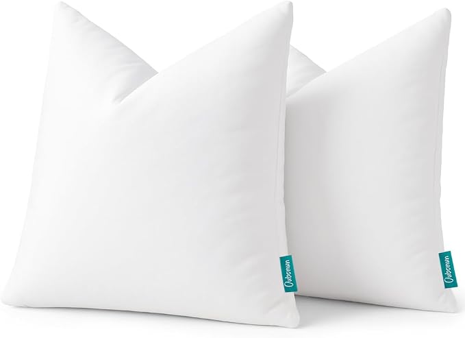Oubonun Throw Pillow Inserts, 22x22, Set of 2 | Feather Down 100% Cotton Cover, Medium Firm Decorative ，for Couch, Sofa, Bed, Chair