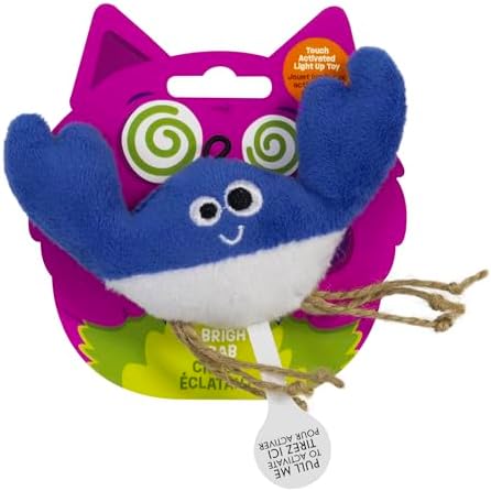 Mad Cat Be Bright Light Up Crab Cat Toy, Touch Activated LED Plush, Catnip