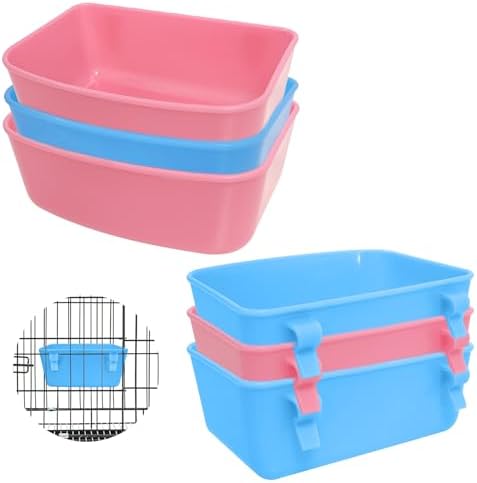 6 Pack Feeder (Blue, Pink), Hanging Feeder,Food and Water Container, Bath Water Bowl Universal for Birds Hamsters Mice Rats Rabbit Guinea Pig Small Pets (S) (S)