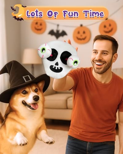 Swooflia Halloween Tug of War Dog Toy-Squeaky Plush Toy with Rope for Medium Large Breed Dogs to Keep Them Busy, Funny Skull Interactive Doggie Toys