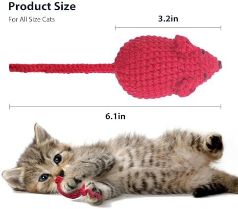 Catnip Toys Crochet Mice Cat Toys, 3 Pcs Handmade Durable Yarn Mice Toys with Natural Catnip & Silvervine, Interactive Kitten Chew Kicker Toy for Teeth Cleaning & Anxiety Relief