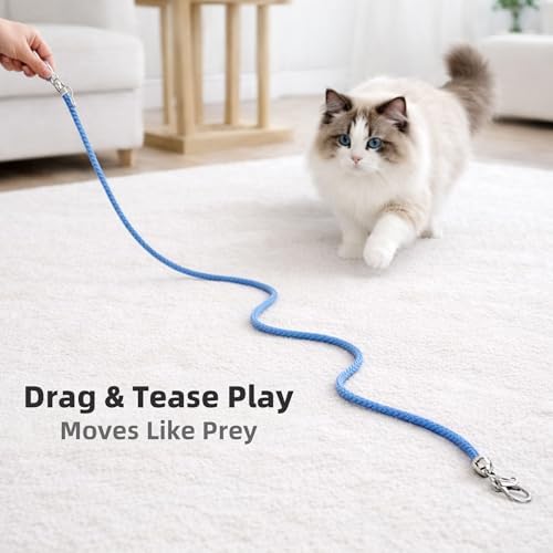 5 Pack Cat Wand Replacement Strings – Interactive Cotton Rope Cat Toy with Clips & Bell for Indoor Cats