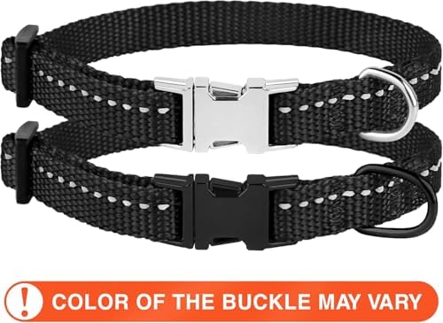 Reflective Dog Collar, Quick-Release Buckle (Black, 7-11 Inch)