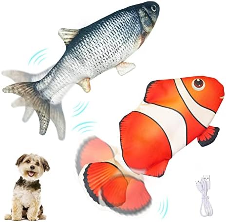 Petgravity Electric Moving Dog Fish Toy 2 Pack with Updated Motor Realistic Flopping Fish Oxford Cloth Interactive Dog Toys Pet Toys for Small Dogs (with a Washable Spare Cover)